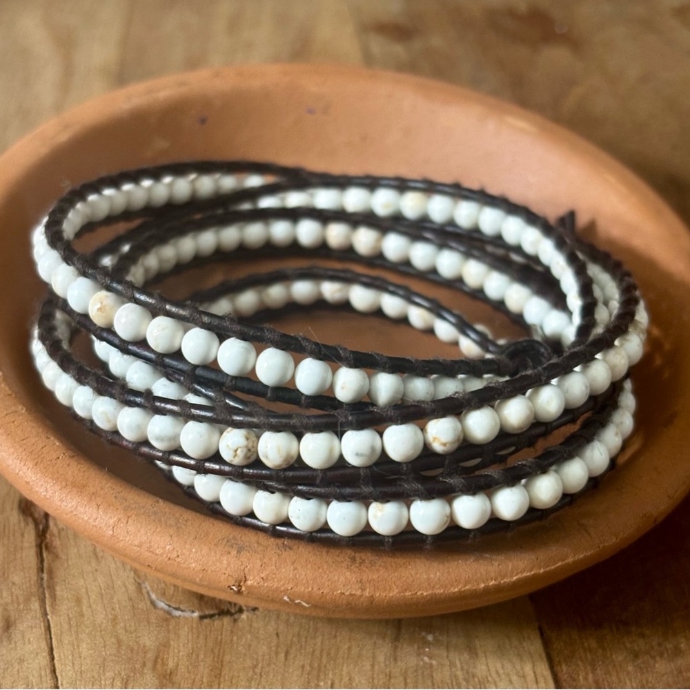 CHAN LUU Wrap Natural Stone Brown Leather Bracelet